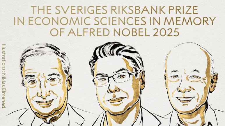 左起分别是乔尔·莫基尔、菲利普·阿吉翁、彼得·豪伊特