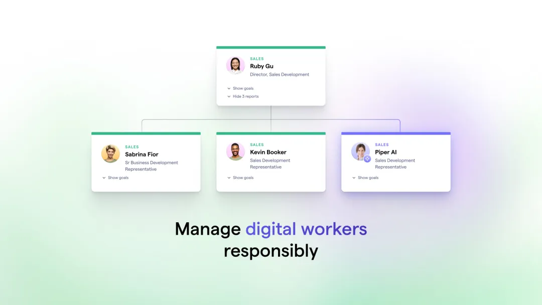 Lattice组织架构图：AI Agent作为数字员工出现在组织架构中